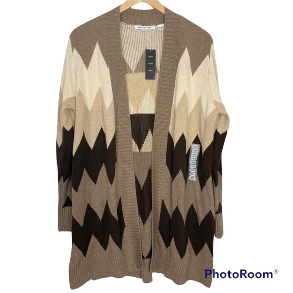 EIGHT EIGHT EIGHT Long Sleeve Cotton Open Front Chevron Cardigan NWT Large - Picture 2 of 10